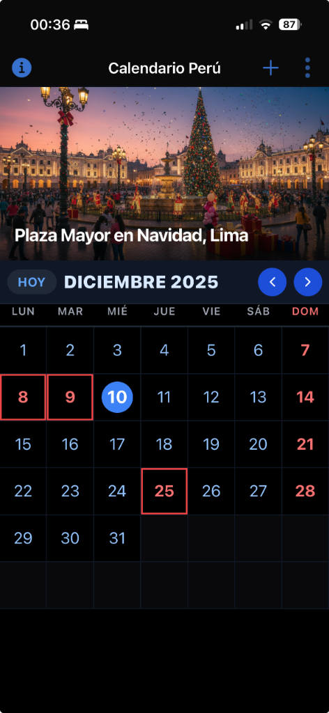 Calendario Perú App Interface